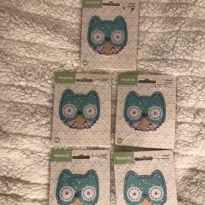 Simplicity Teal White Owl Fabric iron onAppliqués hat jean purse decor lot 5